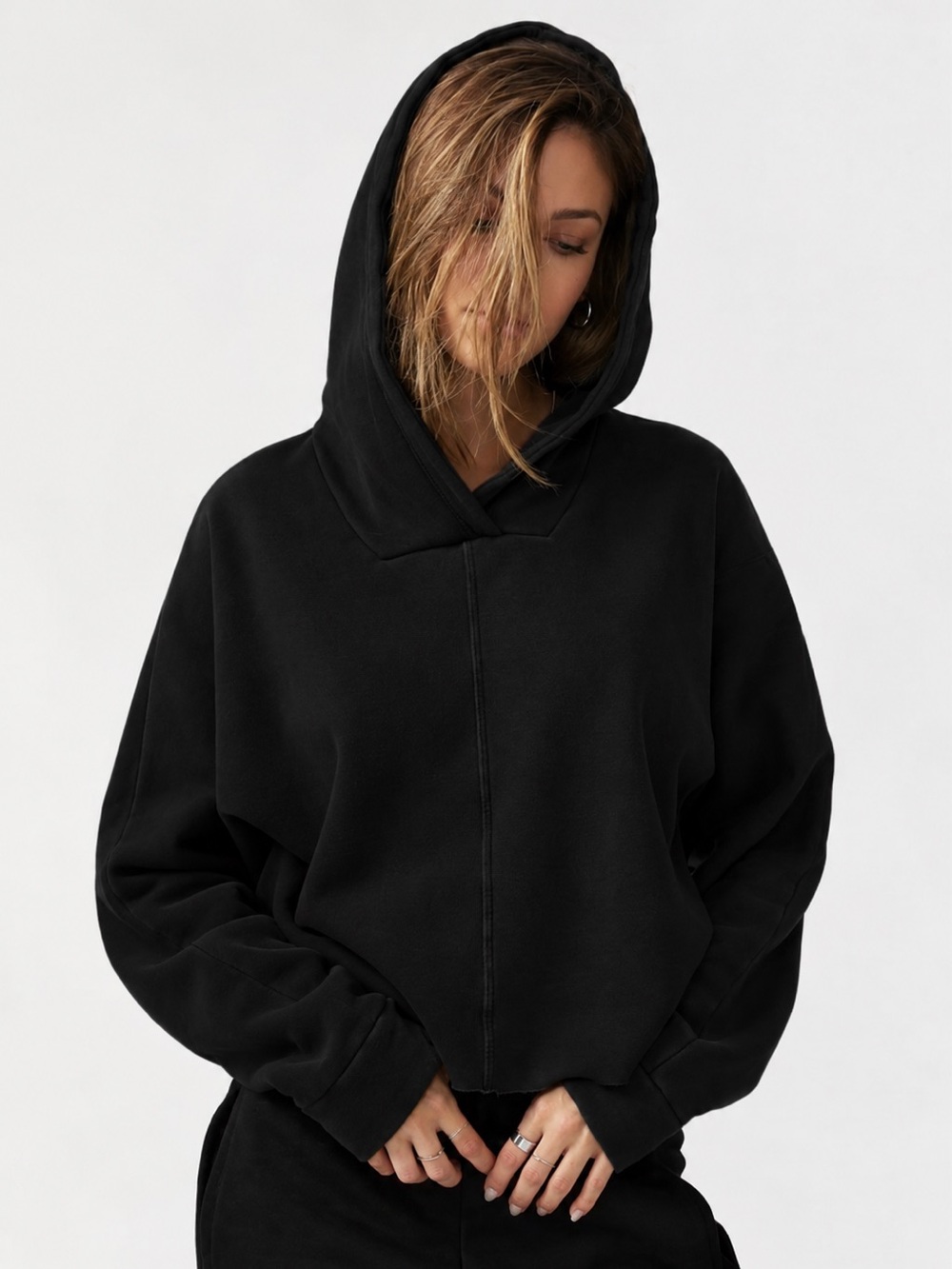 Joah Brown Black Cropped Hoodie